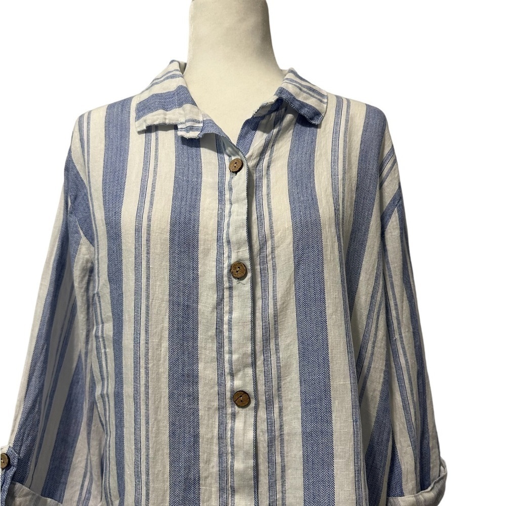 Viola Borghi 100% Linen Striped Blue White Medium Tunic Dress Classic Nautical - Picture 7 of 10